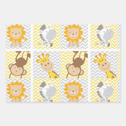 Baby Animals Giraffe, Affe, Löwe, Zebra Thema Geschenkpapier Set (Vorderseite)