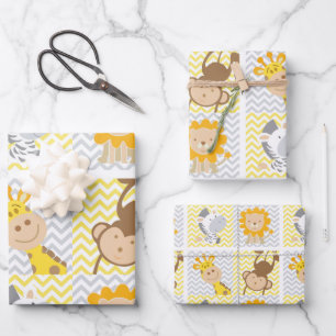Baby Animals Giraffe, Affe, Löwe, Zebra Thema Geschenkpapier Set