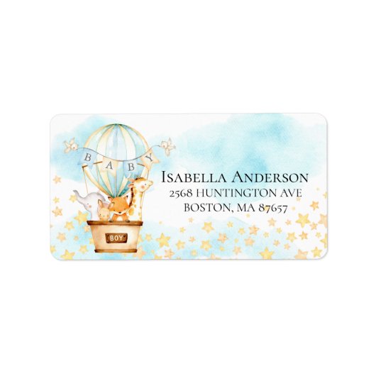 Baby Animals Hot Air Ballon Babydusche Adressaufkleber (Vorne)