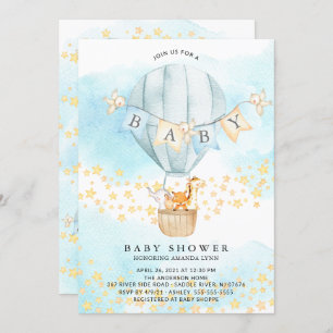 Baby Animals Hot Air Balloon Baby Boy Dusche Einladung
