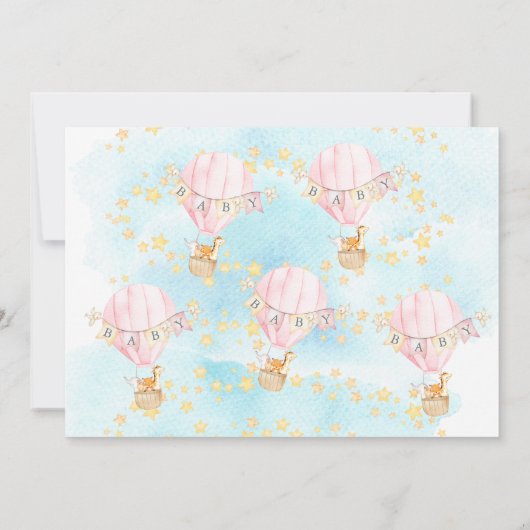 Baby Animals Hot Air Balloon Baby Girl Dusche Einladung (Rückseite)