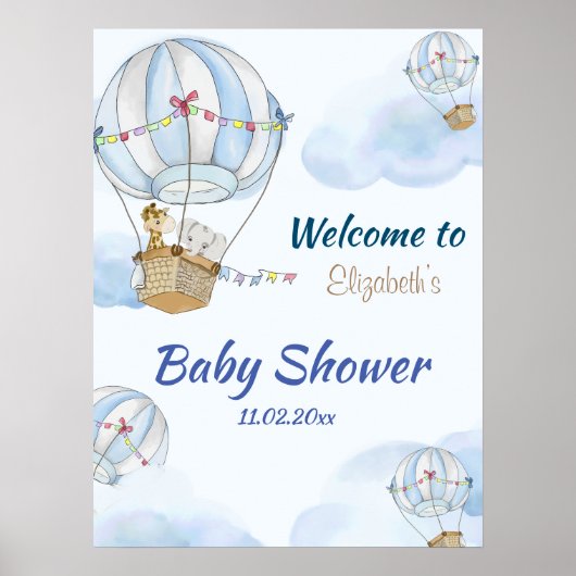 Baby Animals Hot Air Balloon Baby Shower Poster (Vorne)