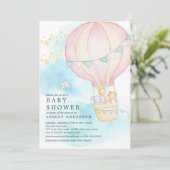 Baby Animals Hot Air Balloon Ride Baby Girl Dusche Einladung (Stehend Vorderseite)