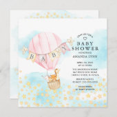 Baby Animals Hot Air Balloon Ride Girl Baby Dusche Einladung (Vorne/Hinten)