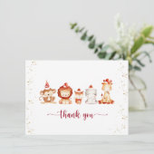 Baby Animals in Red Party Hats Dankeskarte (Stehend Vorderseite)