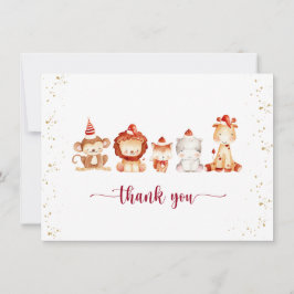 Baby Animals in Red Party Hats Dankeskarte