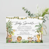 Baby Animals Jungle Party Thema Baby Sprinkle Einladung (Stehend Vorderseite)