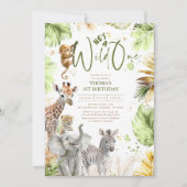 Baby Animals Jungle Safari Wild 1. Geburtstag Einladung (Vorderseite)