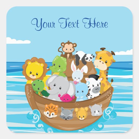 Baby Animals | Noah's Ark | PERSONALISIERT Quadratischer Aufkleber (Vorderseite)