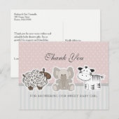 Baby Animals Pink Baby Dusche Vielen Dank Postkarte (Vorne/Hinten)