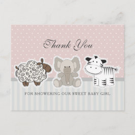 Baby Animals Pink Baby Dusche Vielen Dank Postkarte