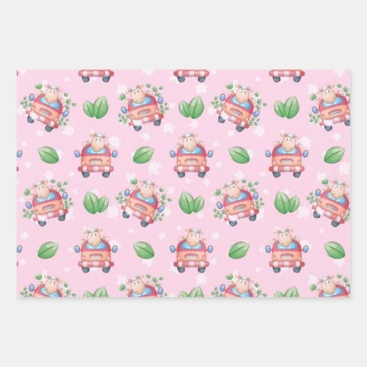 Baby Animals Pink für Mädchen Geschenkpapier Set (Vorderseite)