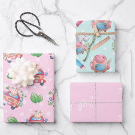 Baby Animals Pink für Mädchen Geschenkpapier Set