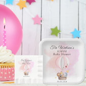 Baby Animals Safari in Pink Hot Air Ballon Pappteller