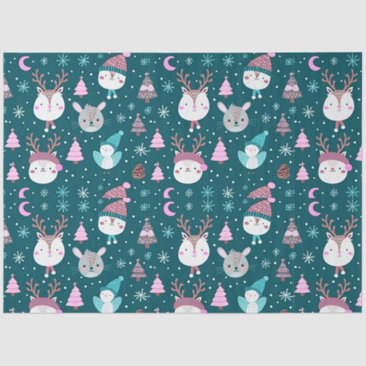 Baby Animals Snowflakes Crescent Moon Weihnachten Seidenpapier (Vorderseite)