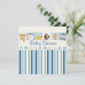 Baby Animals & Stripes Blue Baby Dusche Einladung (Stehend Vorderseite)
