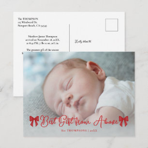 Baby-Ankündigung Roter Bogen Elegantes Foto Weihna Feiertagspostkarte