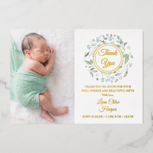 Baby-Ankündigungsfoto Goldfolie Danke  Folieneinladung