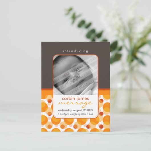 BABY ANNOCEMENT: Hallo Baby 5 Ankündigungspostkarte (Stehend Vorderseite)