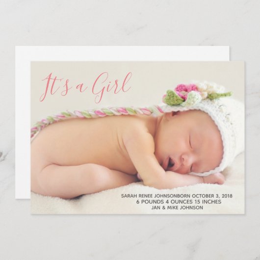 Baby Announcement Card - Es ist ein Mädchen Ankündigung (Vorne/Hinten)