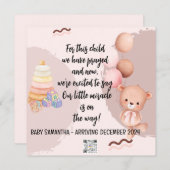 Baby Announcement Card Girl Bear (Vorne/Hinten)