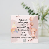 Baby Announcement Card Girl Bear (Stehend Vorderseite)