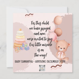 Baby Announcement Card Girl Bear