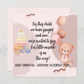 Baby Announcement Card Girl Bear (Vorne/Hinten)