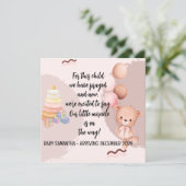 Baby Announcement Card Girl Bear (Stehend Vorderseite)