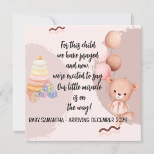 Baby Announcement Card Girl Bear