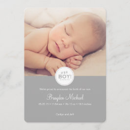 Baby Announcement Card in Gray - Es ist ein Junge! Ankündigung