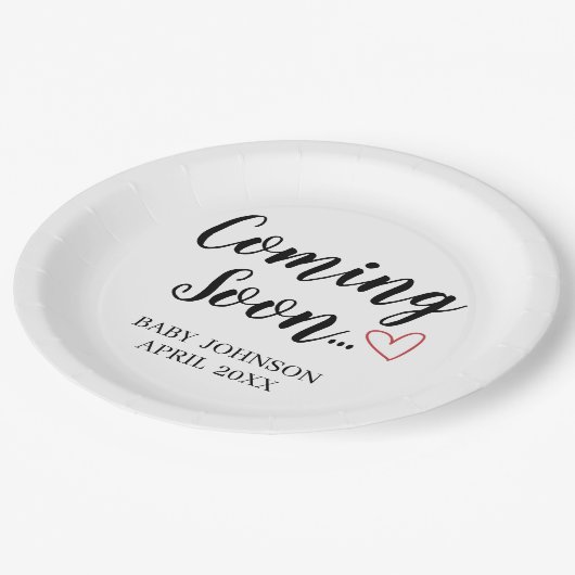 Baby Announcement Coming Soon Paper Plates Pappteller (Schrägansicht)