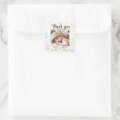Baby Announcement, Danke, Script Classic Round Quadratischer Aufkleber (Tasche)