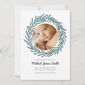 Baby Announcement Photo Card Wreath Baby greenery Einladung (Vorderseite)
