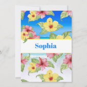 Baby Announction Foto Tropical Floral Beach Einladung (Rückseite)