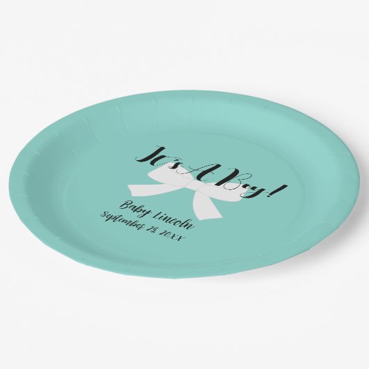 BABY Aquamarin Blue Dusche Sein a Boy Party Pappteller (Schrägansicht)