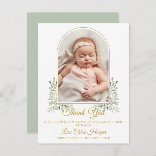 Baby Arch Foto Greenerity Gold Danke für Ihre Gebu Ankündigungspostkarte (Vorne/Hinten)