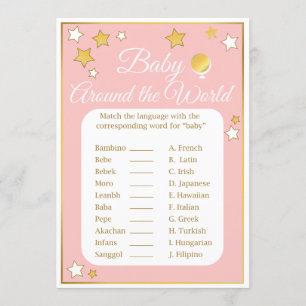 Baby Around the World Shower Game Gold Pink Star Einladung
