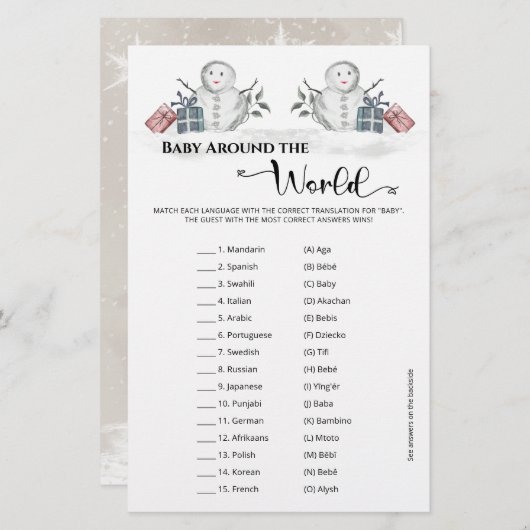 Baby Around the World Snowman Baby Shower (Vorne/Hinten)