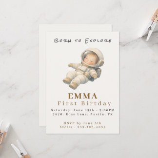 Baby Astronaut Erster Geburtstag Flache Einladungs Einladung