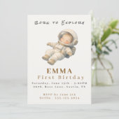 Baby Astronaut First Birthday Flat Invitation Card Einladung (Stehend Vorderseite)