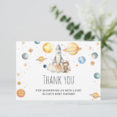 Baby Astronaut Space Babydusche Watercolor Danke Karte (Stehend Vorderseite)