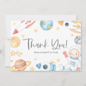 Baby Astronaut Space Thema Kinderdusche Dankeskarte (Vorderseite)