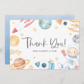 Baby Astronaut Space Thema Kinderdusche Dankeskarte (Vorne/Hinten)