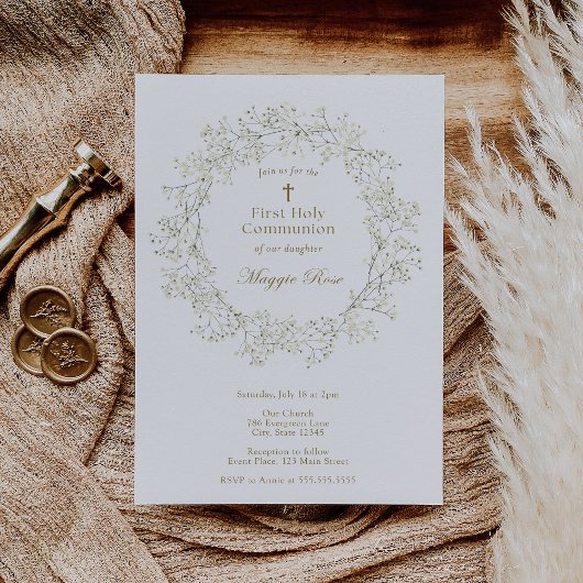 Baby-Atem-Blume Erste Heilige Kommune Einladung