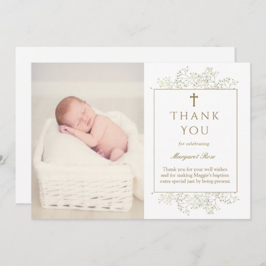 Baby Atem Blume Taufe Foto Danke Karte (Vorne/Hinten)