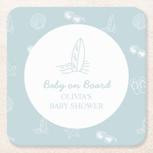 Baby auf Bord Kritzel Surfbrett Strand Baby-Party Rechteckiger Pappuntersetzer