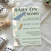 Baby auf Bord Skateboard-Baby-Party-Einladung