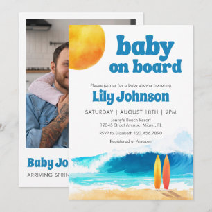 Baby auf Bord Surf Beach Baby Shower Foto QR Code Einladung