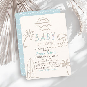 Baby auf Bord Surf Doodle Blau Jungen Baby-Party Einladung